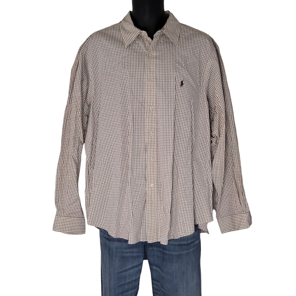 Polo Ralph‎ Lauren Mens XXL 18 Dress Shirt Classic Fit Gingham Check Button Up